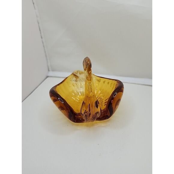Vintage Amber Hand Blown Swan Art Glass Candy/Trinket Bowl 4" Retro Art Deco MCM - Picture 4 of 9